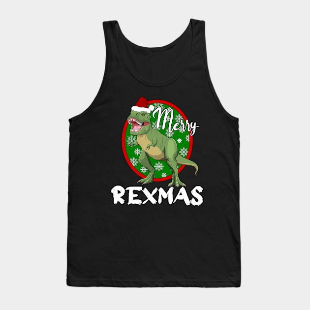 Merry Rexmas Christmas Dinosaur TRex Santa Hat Tank Top by RongWay